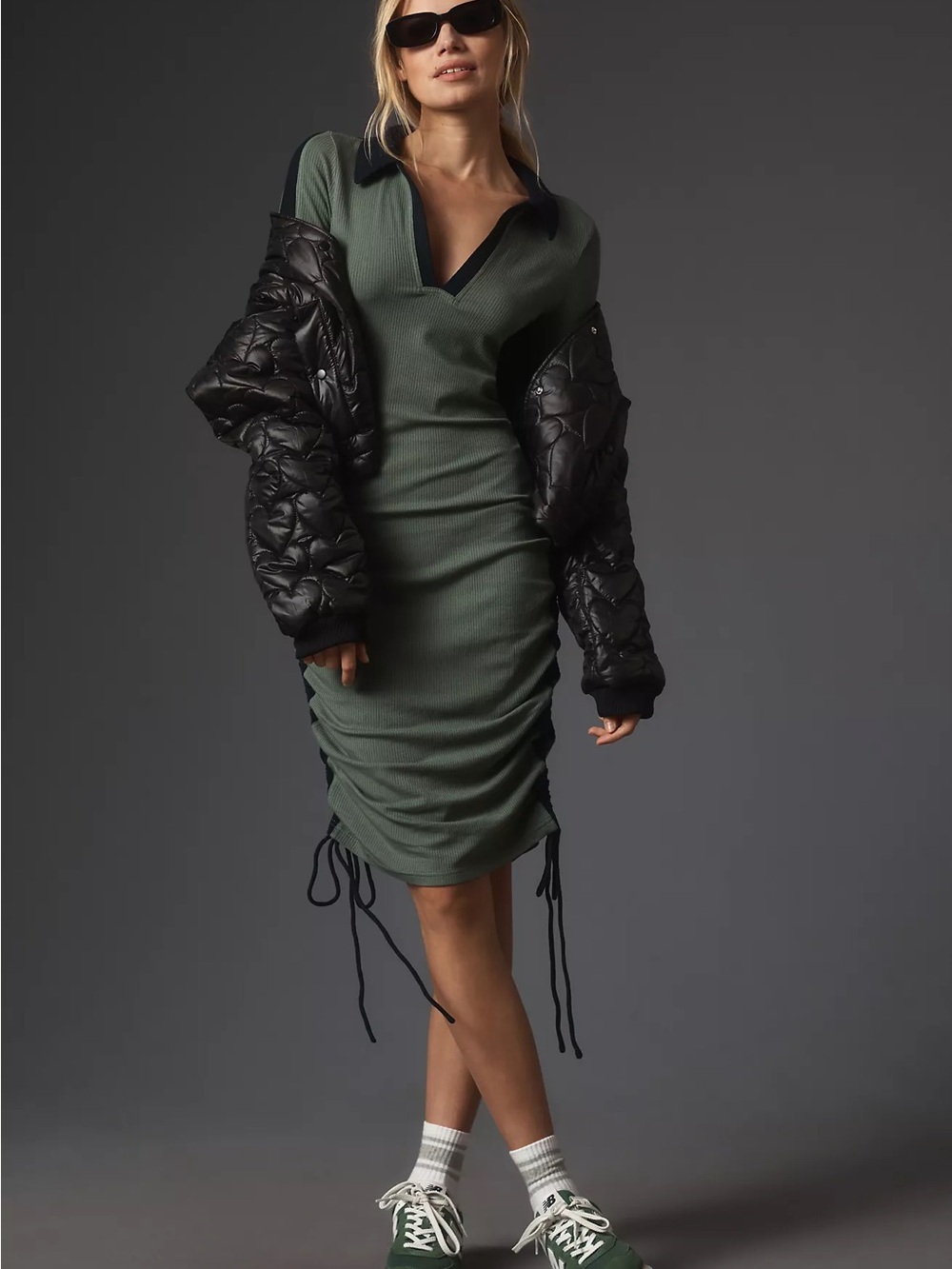 Daily Practice by Anthropologie | Long Sleeve Polo Drawstring Midi Dress | Sz M